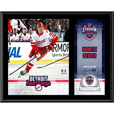 Plaque sublimée Moritz Seider Detroit Red Wings 12" x 15" 2025 NHL Stadium Series avec glace utilisée lors du match - Édition limitée à 250