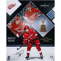 Photographie stylisée autographiée de 16'' x 20'' du vainqueur du trophée Calder 2022 par Moritz Seider des Red Wings de Detroit