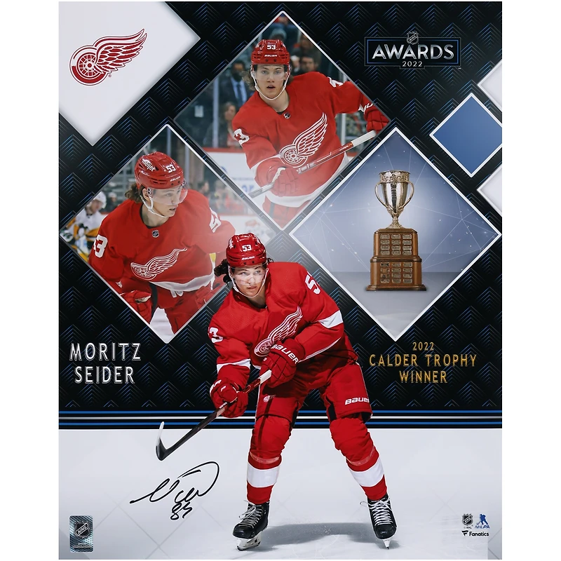 Moritz Seider Detroit Red Wings Autographed 16'' x 20'' 2022 Calder Trophy Winner Stylized Photograph