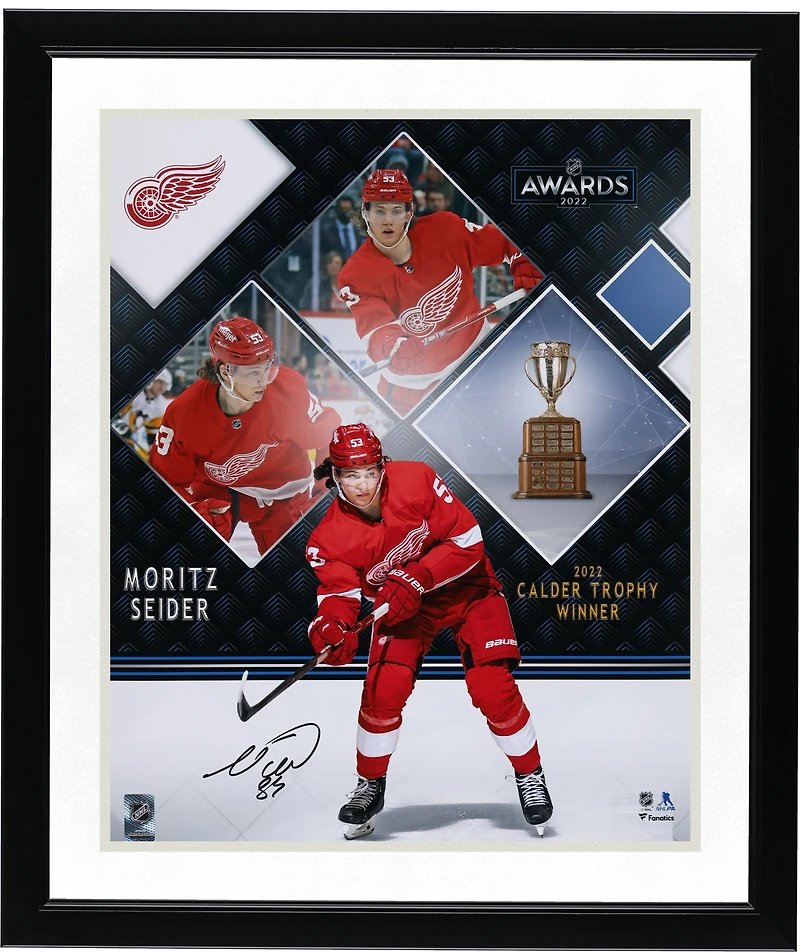 Moritz Seider Detroit Red Wings Autographed 16'' x 20'' 2022 Calder Trophy Winner Stylized Photograph