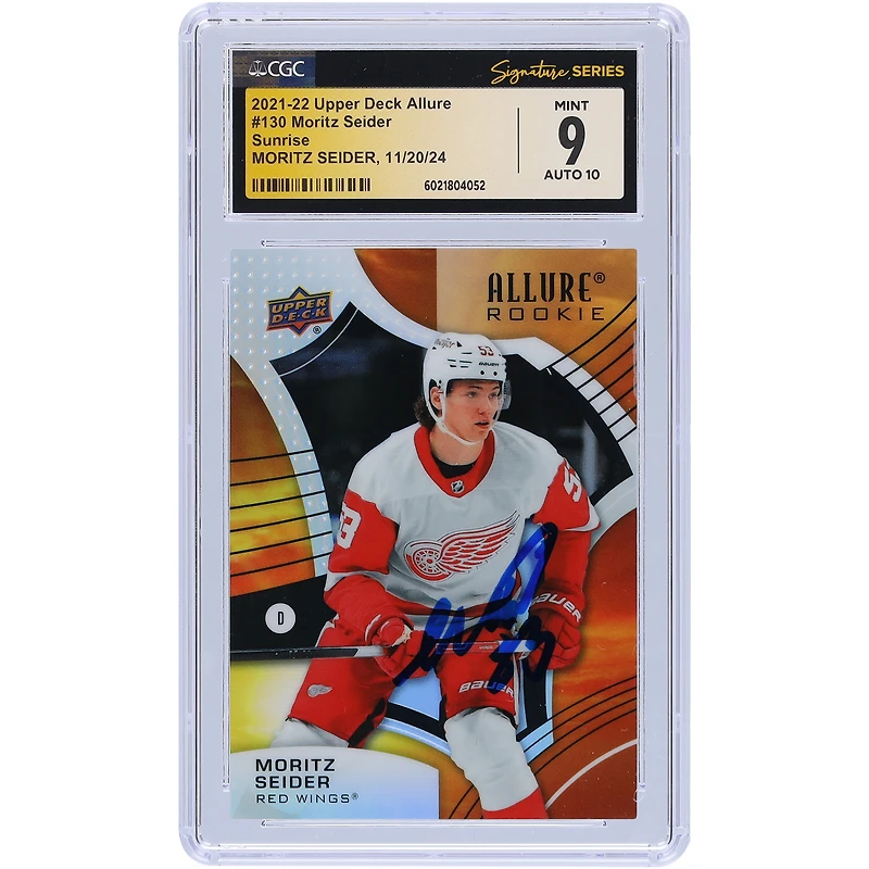 Moritz Seider Detroit Red Wings Autographed 2021-22 Upper Deck Allure Sunrise #130 CGC Fanatics Witnessed Authenticated 9/10 Rookie Card
