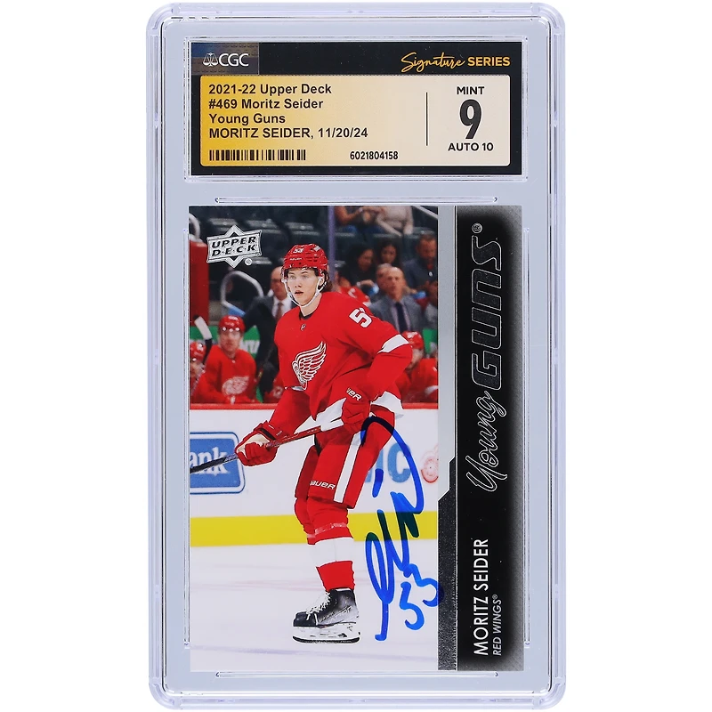 Moritz Seider Detroit Red Wings Autographed 2021-22 Upper Deck Series 2 Young Guns #469 CGC Fanatics Witnessed Authenticated / Rookie Card