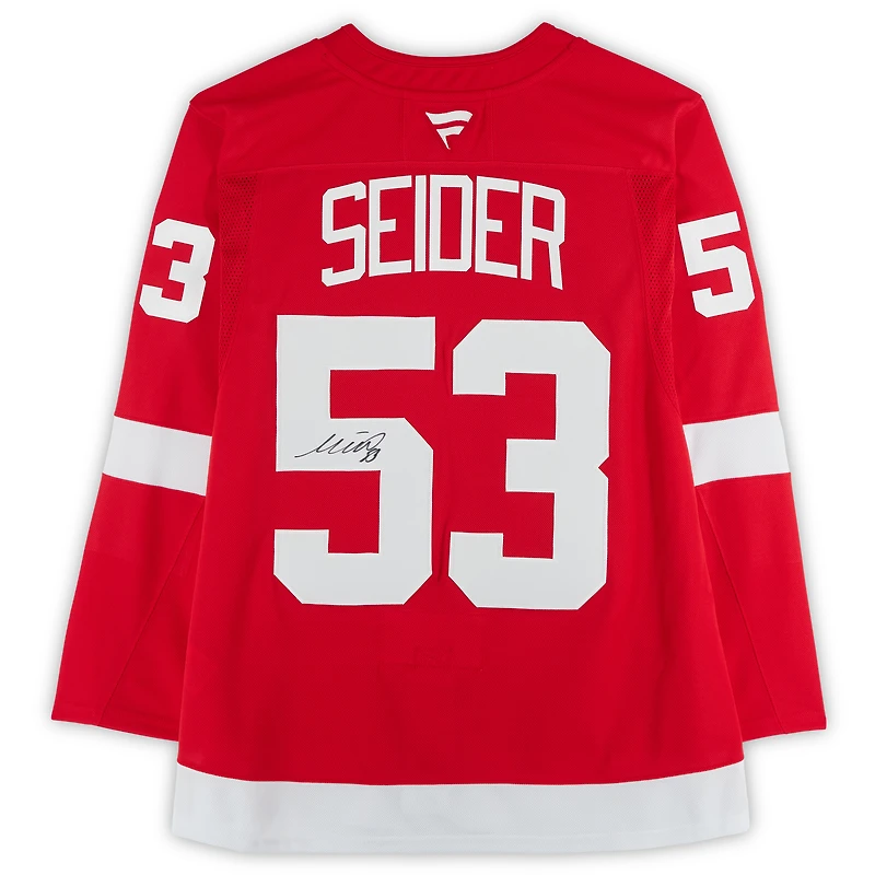 Moritz Seider Detroit Red Wings Autographed Red Fanatics Premium Jersey