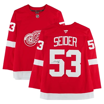 Moritz Seider Detroit Red Wings Autographed Red Fanatics Premium Jersey