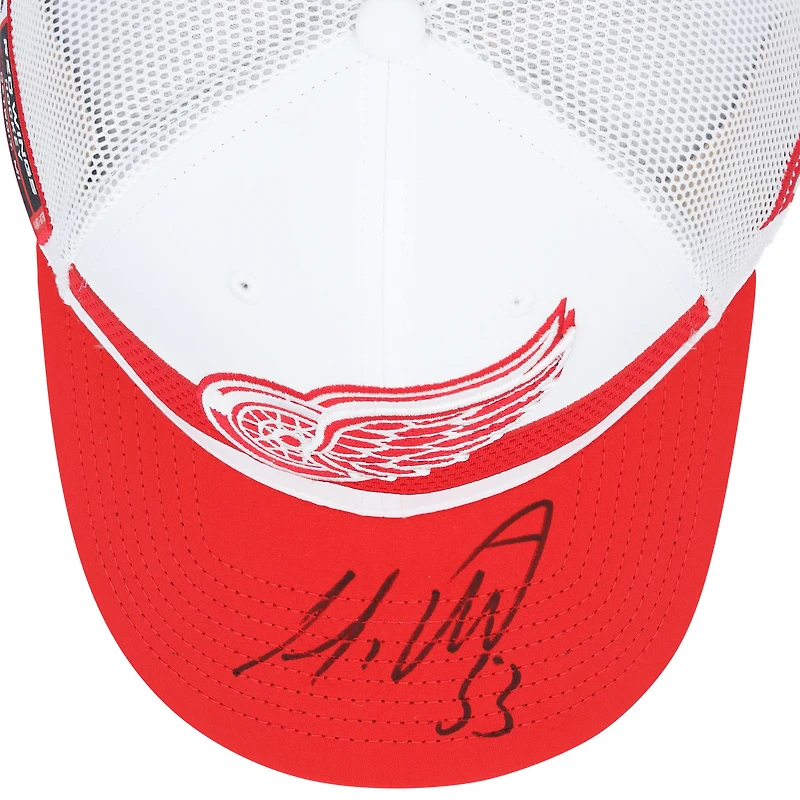 V106832 RdWngs Moritz Seider Detroit Red Wings Casquette de repêchage Fanatics blanche autographiée Moritz Seider AUT CAP 45618 AUTMER CAPSSE0030