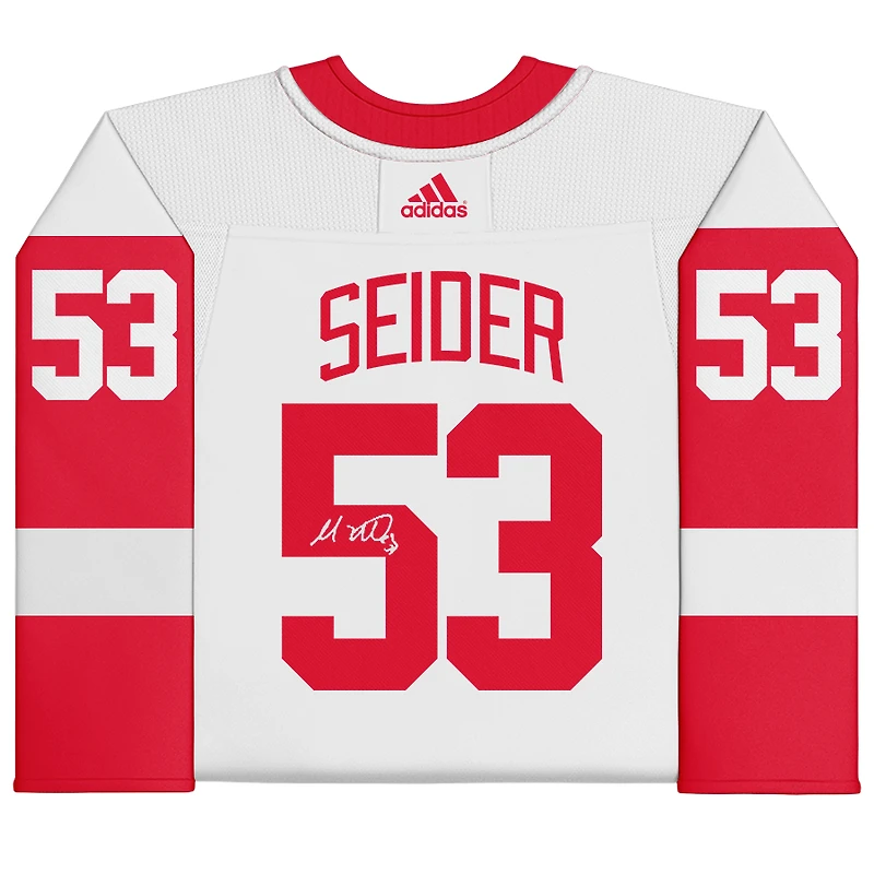 Maillot authentique adidas autographié par Moritz Seider des Red Wings de Detroit blanc