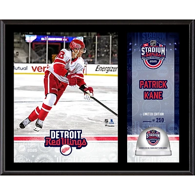 Plaque sublimée 12" x 15" de Patrick Kane Detroit Red Wings 2025 NHL Stadium Series avec glace utilisée lors du match - Édition limitée à 250
