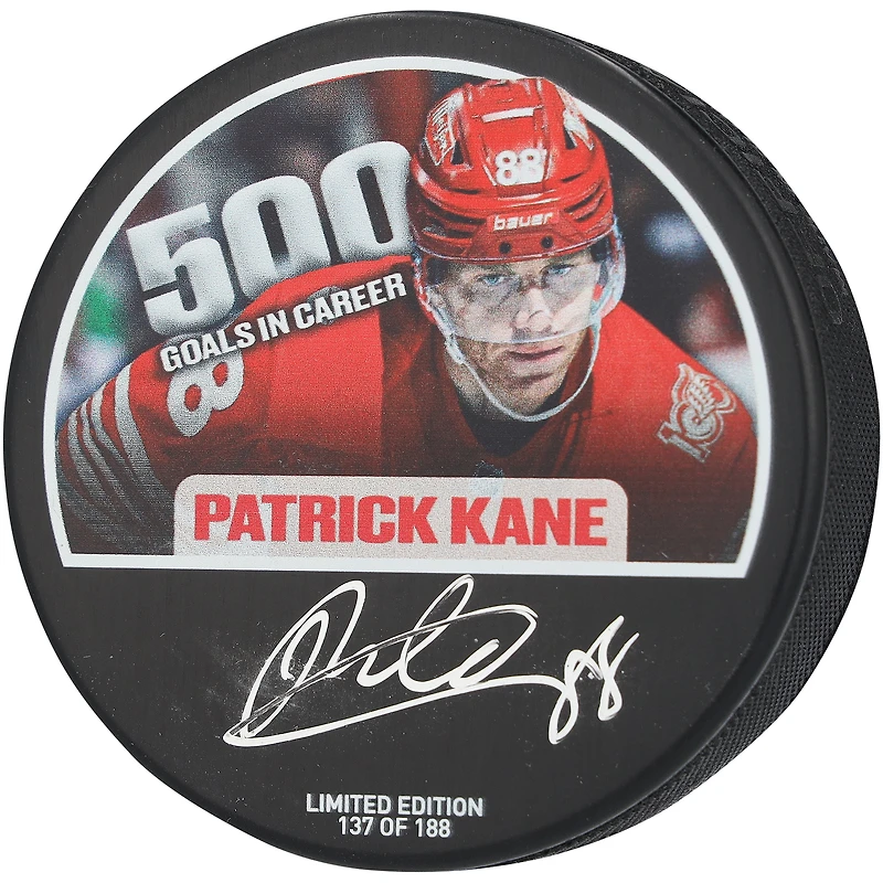 Patrick Kane Detroit Red Wings Autographed 500th NHL Goal Hockey Puck - Limited Edition of 188