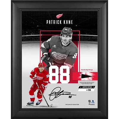 Patrick Kane, Red Wings de Détroit, reproduction encadrée de la signature, 11" x 14", collage Impact avec un morceau de rondelle utilisée lors du match - Édition limitée à 250 exemplaires
