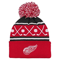 Bonnet en tricot à revers avec pompon pour enfant d'âge préscolaire Red Detroit Red Wings Faceoff