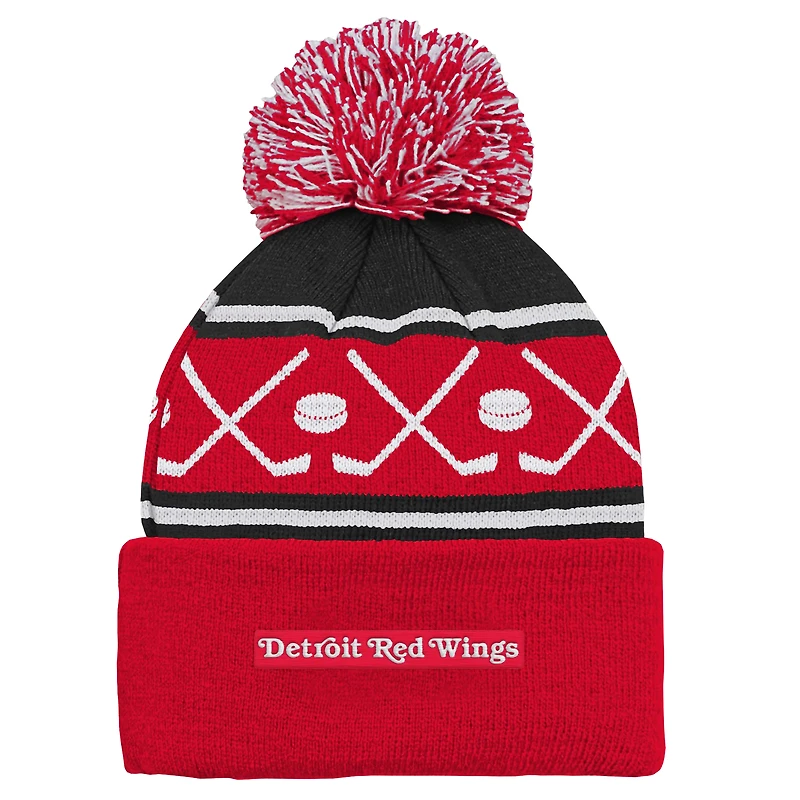 Preschool Red Detroit Red Wings Faceoff Cuffed Knit Hat with Pom