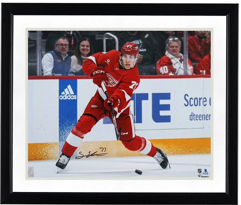 Simon Edvinsson Detroit Red Wings Autographed 16" x 20" Red Jersey Shooting Photograph