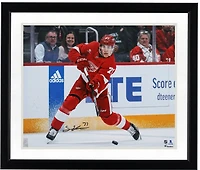 Simon Edvinsson Detroit Red Wings Autographed 16" x 20" Red Jersey Shooting Photograph