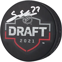 Rondelle de hockey autographiée par Simon Edvinsson des Red Wings de Détroit lors du repêchage de la LNH 2021