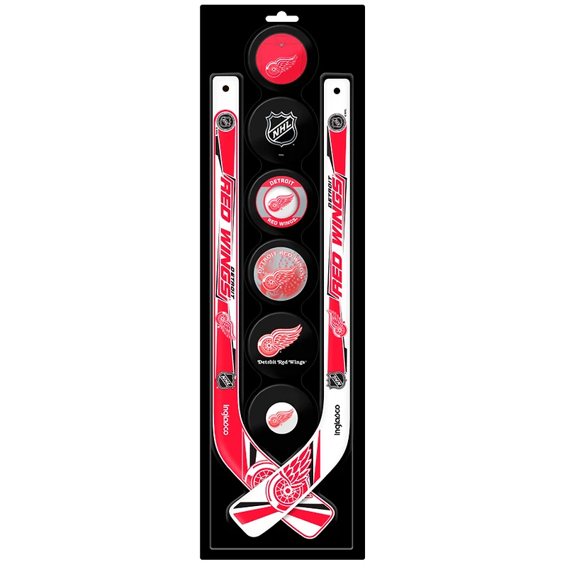 The Sports Vault Ensemble de huit mini bâtons de hockey et rondelles en mousse des Red Wings de Detroit