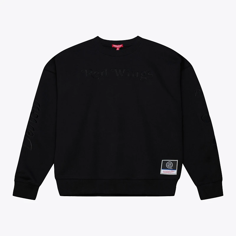 Sweat-shirt unisexe Mitchell & Ness noir Detroit Red Wings Phantom Fleece à col rond