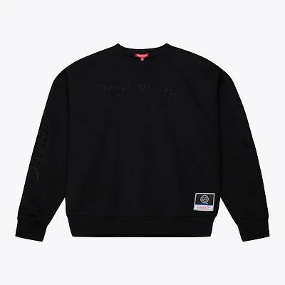 Unisex Mitchell & Ness Black Detroit Red Wings Phantom Fleece Crew Neck Sweatshirt