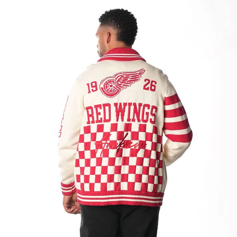 Unisex The Wild Collective  Cream Detroit Red Wings Jacquard Full-Zip Sweater