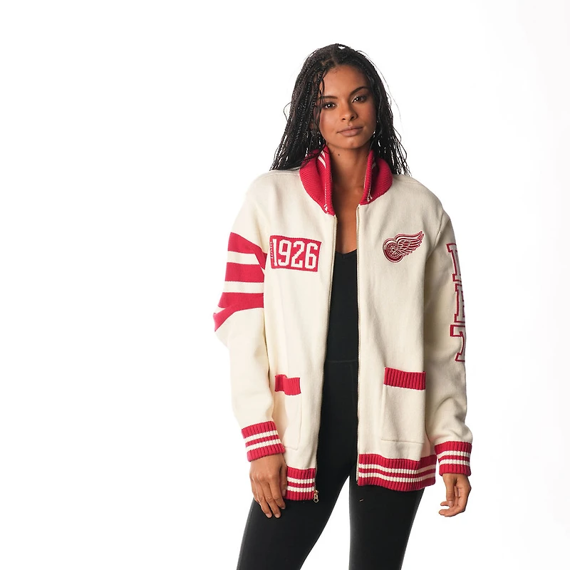 Unisex The Wild Collective  Cream Detroit Red Wings Jacquard Full-Zip Sweater