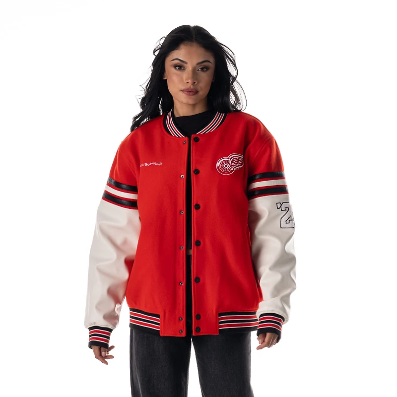 Unisex The Wild Collective Red Detroit Wings Drop Shoulder Full-Snap Varsity Jacket