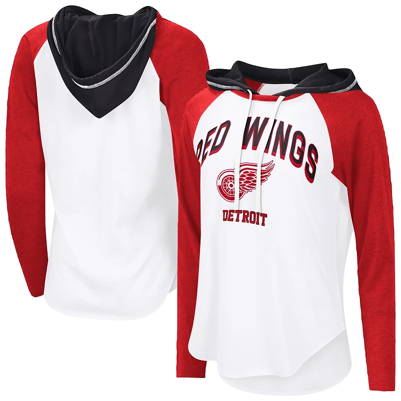 T-shirt à capuche manches longues raglan VIP G-III 4Her par Carl Banks pour femme, blanc, Detroit Red Wings