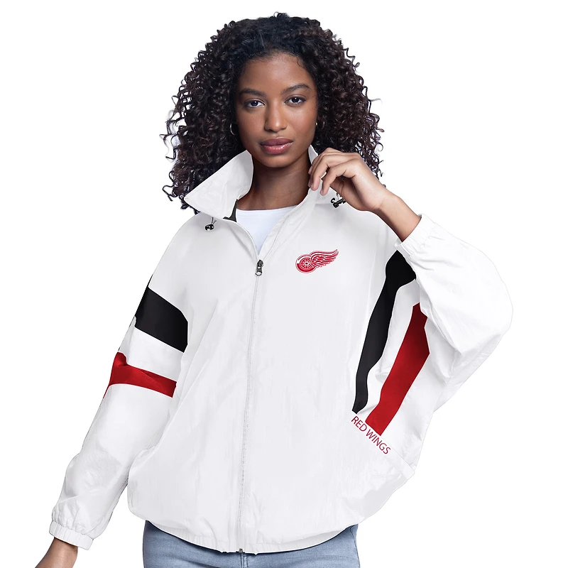 Women's G-III Sports by Carl Banks White Detroit Red Wings Game News Oversized Full-Zip Hoodie Jacket