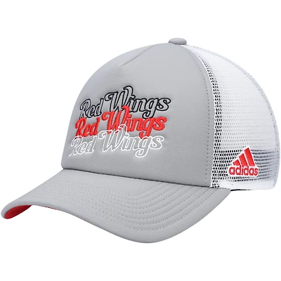 Casquette snapback en mousse Detroit Red Wings adidas pour femme, gris/blanc