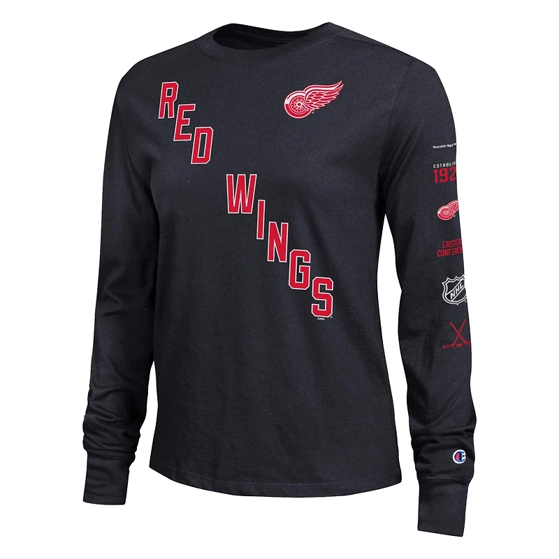 Women's Champion  Black Detroit Red Wings 2-Hit Long Sleeve T-Shirt