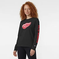T-shirt à manches longues Champion Black Detroit Red Wings pour femmes