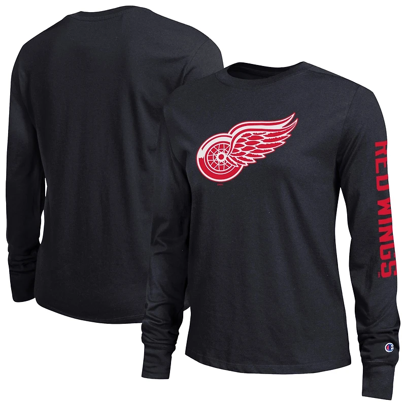 Women's Champion Black Detroit Red Wings 2-Hit Long Sleeve T-Shirt