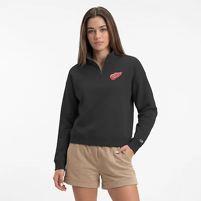 Women's Champion  Black Detroit Red Wings Powerblend Quarter-Zip Sweatshirt