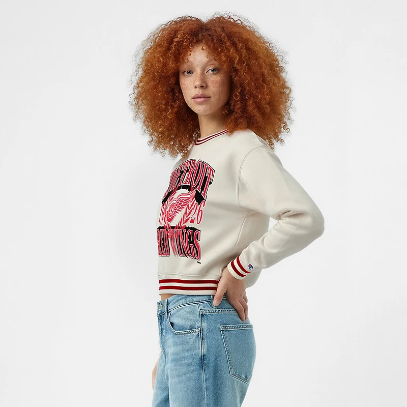 Sweat-shirt à col rond Champion crème Detroit Red Wings Bold Laurels pour femme, en fil tissé inversé.
