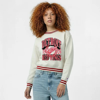 Women's Champion  Cream Detroit Red Wings Bold Laurels Reverse Weave Yarn Crewneck Sweatshirt
