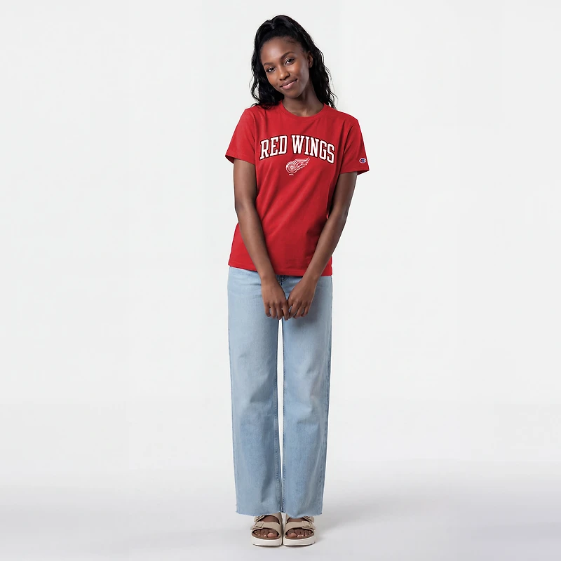 Women's Champion  Red Detroit Wings Arch Mascot Logo T-Shirt