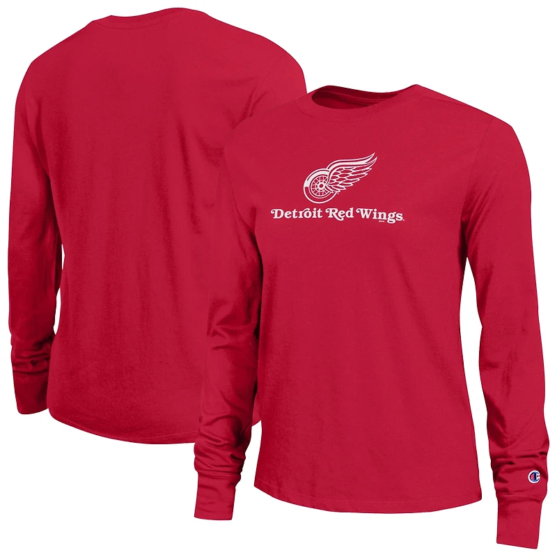 Women's Champion Red Detroit Wings Wordmark Lockup Long Sleeve T-Shirt