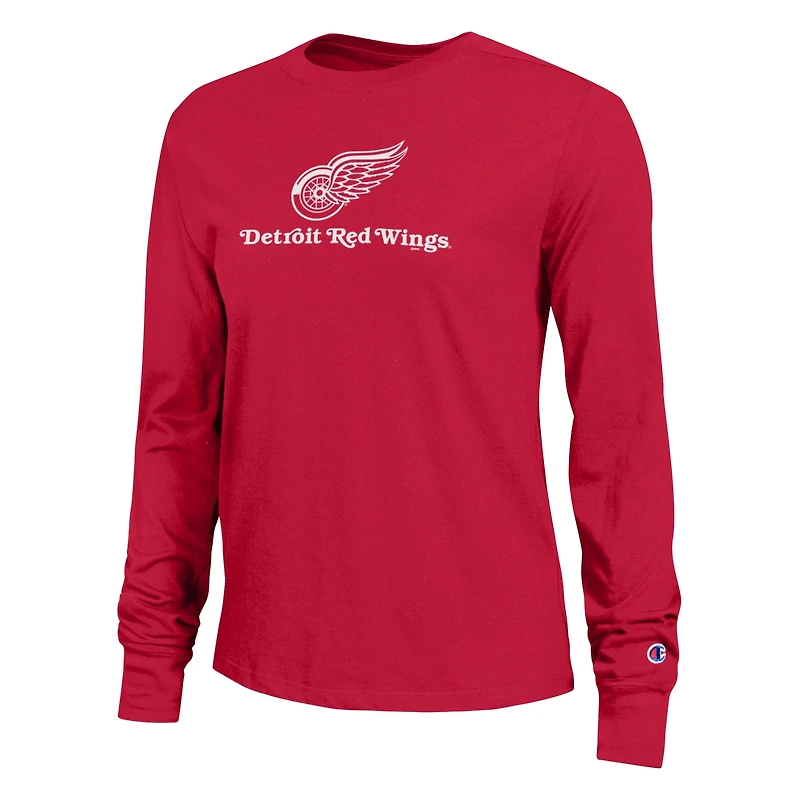 Women's Champion Red Detroit Wings Wordmark Lockup Long Sleeve T-Shirt