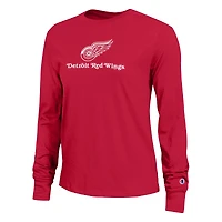 Women's Champion  Red Detroit Wings Wordmark Lockup Long Sleeve T-Shirt