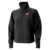 Pull à demi-zip Columbia noir pour femme des Red Wings de Detroit Wickhams Hills Raglan Omni-Wick
