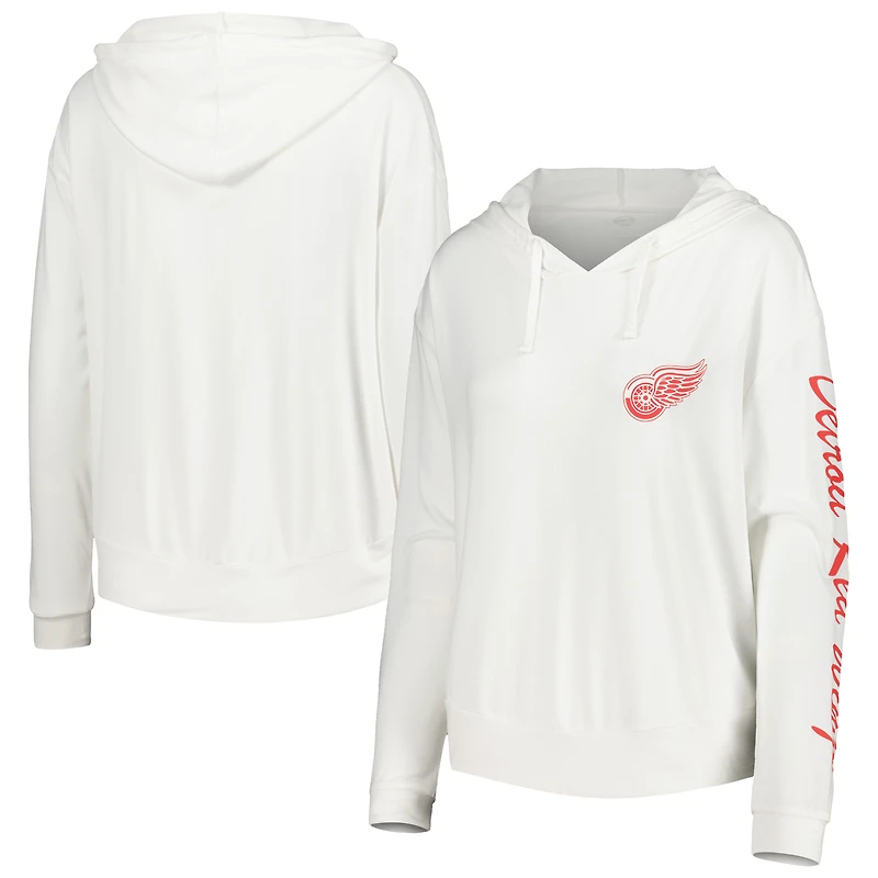 T-shirt à capuche manches longues Concepts Sport blanc Detroit Red Wings Accord Hacci pour femmes