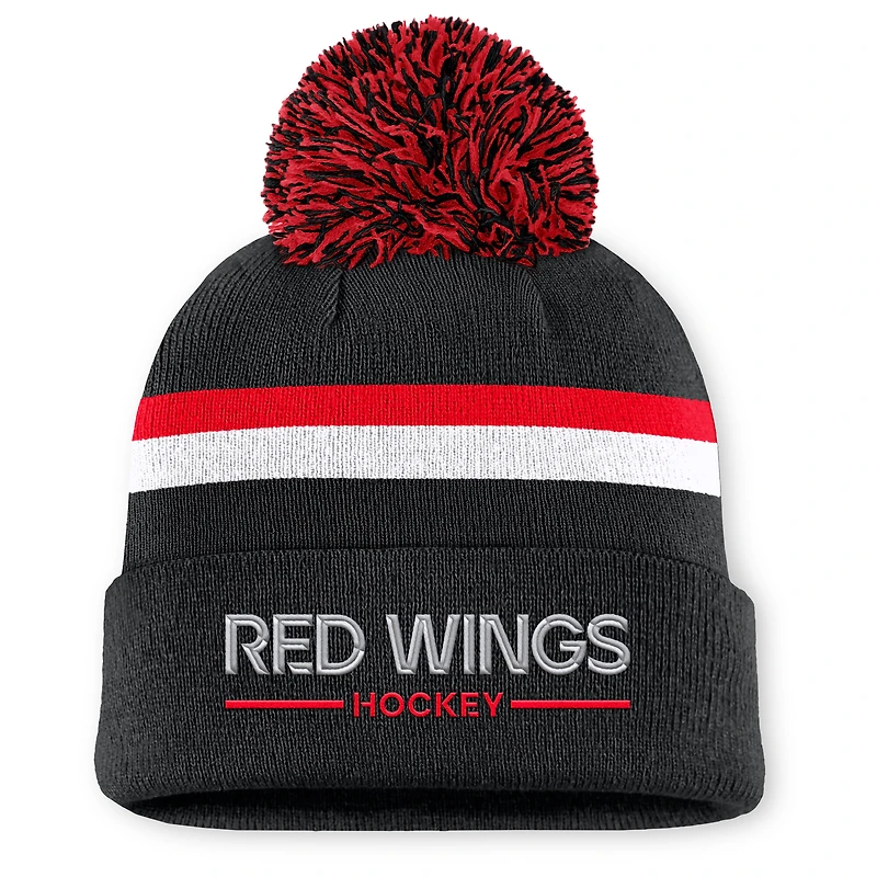 Women's Fanatics Black Detroit Red Wings Authentic Pro Rink Cuffed Knit Hat with Pom