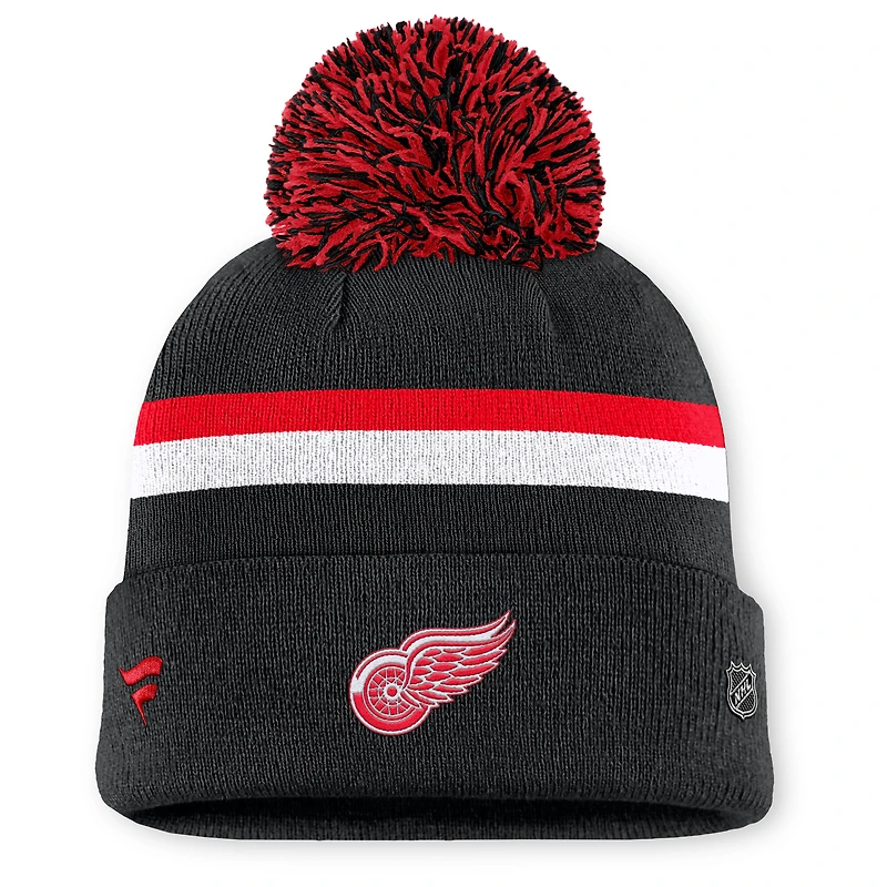 Bonnet en tricot à revers et pompon authentique Pro Rink des Red Wings de Detroit pour femme Fanatics Black