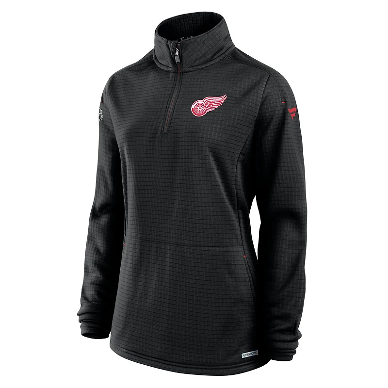Women's Fanatics  Black Detroit Red Wings Authentic Pro Rink Lightweight Quarter-Zip Pullover Sweatshirt
