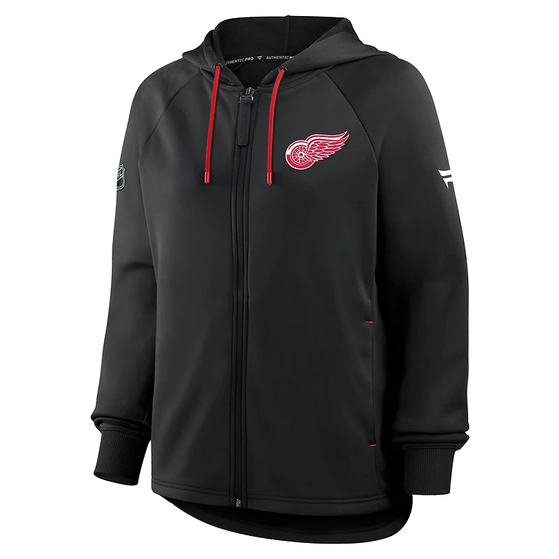 Women's Fanatics Black Detroit Red Wings Authentic Pro Rink Raglan Full-Zip Hoodie