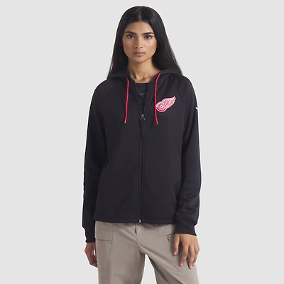 Sweat à capuche zippé entièrement Fanatics Black Detroit Red Wings Authentic Pro Rink Raglan pour femme