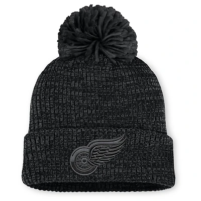 Women's Fanatics Black Detroit Red Wings Authentic Pro Road Cuffed Knit Hat with Pom