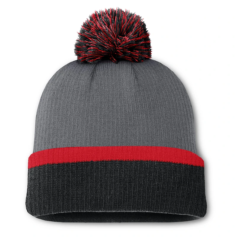 Bonnet en tricot à revers avec pompon Fanatics pour femme, coloris anthracite, Detroit Red Wings