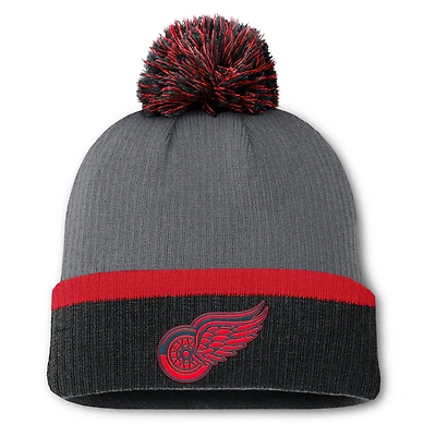 Bonnet en tricot à revers avec pompon Fanatics pour femme, coloris anthracite, Detroit Red Wings