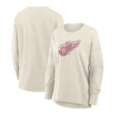 Women's Fanatics Cream Detroit Red Wings Distressed Logo Long Sleeve T-Shirt