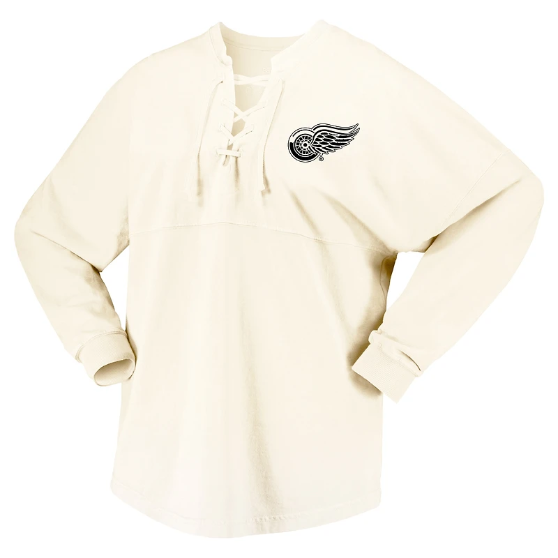 Women's Fanatics  Cream Detroit Red Wings Original Six Lace-Up Spirit Jersey Long Sleeve T-Shirt