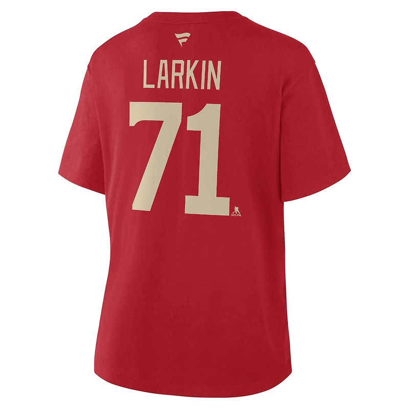 T-shirt authentique Fanatics Dylan Larkin rouge des Red Wings de Détroit avec nom et numéro superposés pour femmes